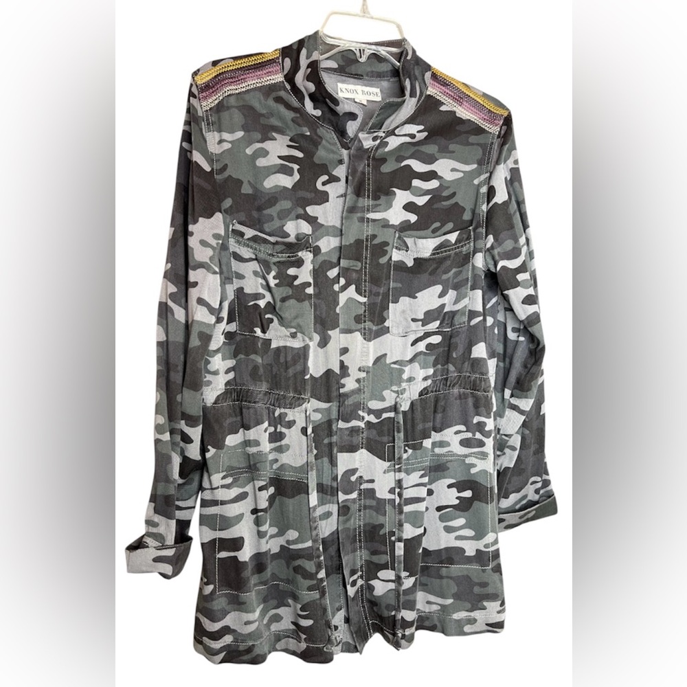 Knox Rose Women’s Military Style Utility Jacket Snap Front Closure SZ M